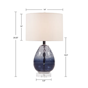 English Elm Ombre Borel Blue Glass Table Lamp with Cream Drum Shade, 24" Height, 72" Cord, Chic Living Room Accent B035100335