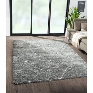 English Elm Talas Plush Shag Area Rug 8x10 in Grey Cream Diamond Trellis — Soft, Non-Slip, Stain & Fade Resistant B03597992
