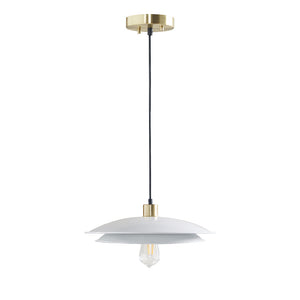 English Elm 2-Tier Layered Shade Pendant Matte White & Gold Mid-Century Modern Dining Light Fixture, 15" Dia B03596563