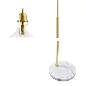 English Elm Arched Hampton Hill Auburn Floor Lamp with White Marble Base, Gold Finish & Bell Glass Shade, 64.5" B03597670