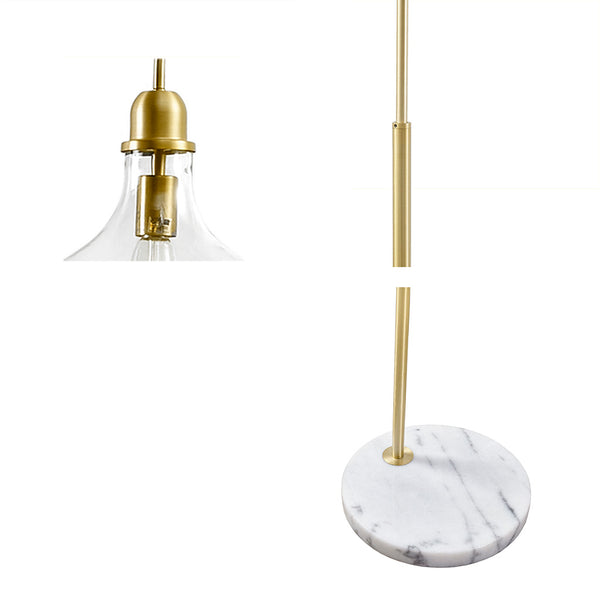 English Elm Arched Hampton Hill Auburn Floor Lamp with White Marble Base, Gold Finish & Bell Glass Shade, 64.5" B03597670