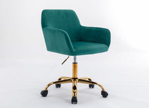English Elm HengMing Dark Green Faux Fur Swivel Desk Chair — Plush Velvet High-Back, Adjustable Height & Wheels W21283036