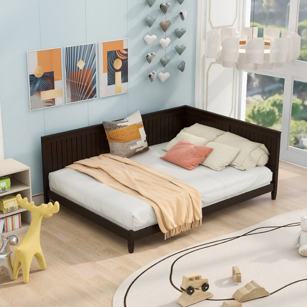 English Elm Full Size Mid-century Wood Sofa Daybed with Slat Kit for Guest and Studio Rooms Espresso WF297690AAP