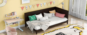 English Elm Twin Mid-century Wood Daybed Sofa Frame for Guest Room or Studio Living Espresso WF297689AAP
