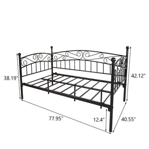 English Elm Metal Twin Daybed Frame with Headboard – Heavy Duty 400LB Metal Mattress Foundation, Convertible Sofa Bed, Black Elegance W840100846