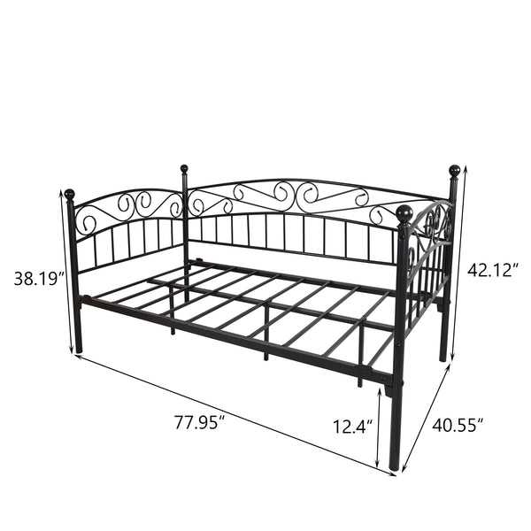 English Elm Metal Twin Daybed Frame with Headboard – Heavy Duty 400LB Metal Mattress Foundation, Convertible Sofa Bed, Black Elegance W840100846