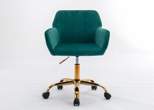 English Elm HengMing Dark Green Faux Fur Swivel Desk Chair — Plush Velvet High-Back, Adjustable Height & Wheels W21283036