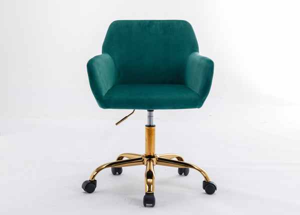 English Elm HengMing Dark Green Faux Fur Swivel Desk Chair — Plush Velvet High-Back, Adjustable Height & Wheels W21283036