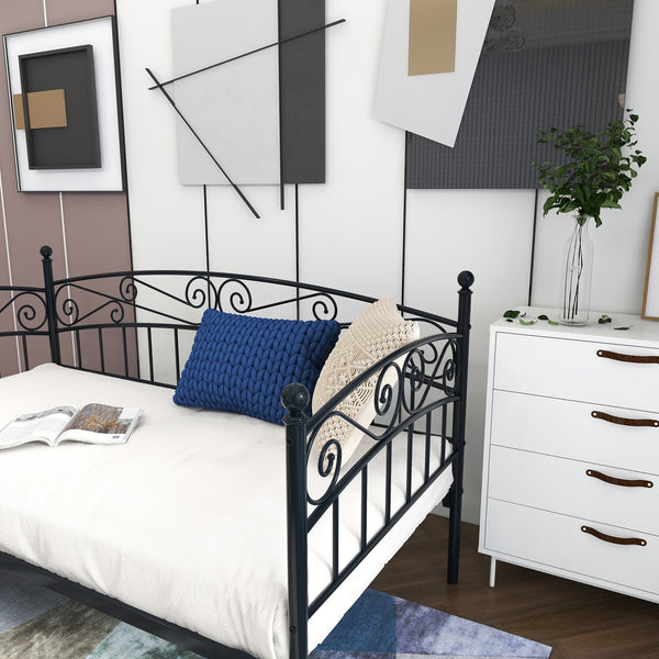 English Elm Metal Twin Daybed Frame with Headboard – Heavy Duty 400LB Metal Mattress Foundation, Convertible Sofa Bed, Black Elegance W840100846