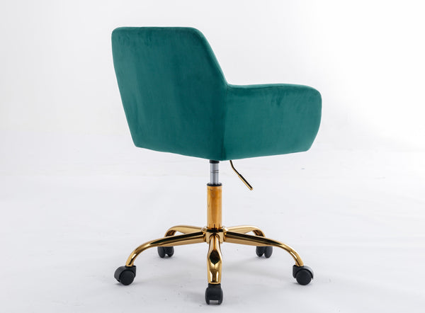 English Elm HengMing Dark Green Faux Fur Swivel Desk Chair — Plush Velvet High-Back, Adjustable Height & Wheels W21283036