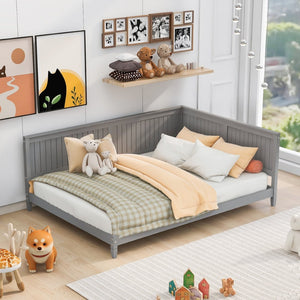 English Elm Full Size Mid-century Wood Sofa Daybed with Slat Kit for Guest and Studio Rooms Gray WF297690AAE
