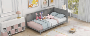 English Elm Twin Mid-century Wood Daybed Sofa Frame for Guest Room or Studio Living Gray WF297689AAE