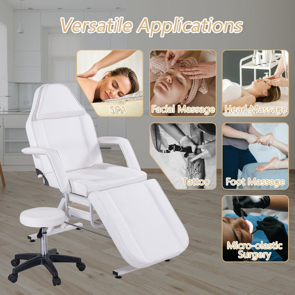 English Elm Massage Salon Bed with Hydraulic Stool Two Trays Faux Leather Spa Treatment Table White W1422132167