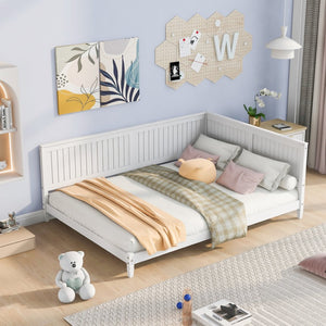 English Elm Full Size Mid-century Wood Sofa Daybed with Slat Kit for Guest and Studio Rooms White WF297690AAK