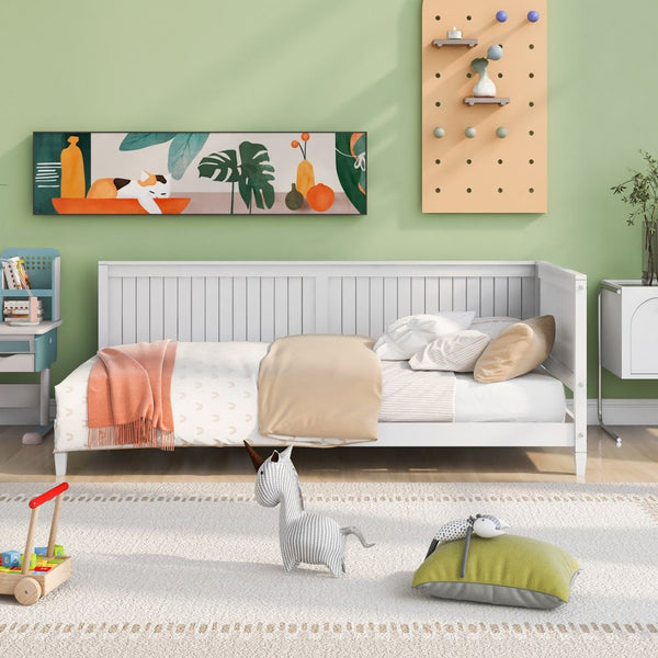 English Elm Twin Mid-century Wood Daybed Sofa Frame for Guest Room or Studio Living White WF297689AAK