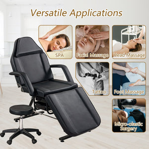 English Elm Massage Salon Bed with Hydraulic Stool Two Trays Faux Leather Spa Treatment Table Black W1422132166