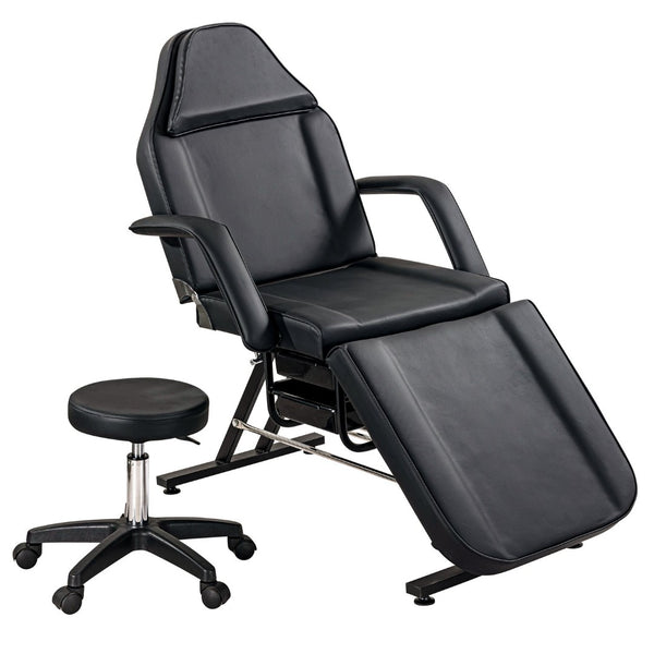 English Elm Massage Salon Bed with Hydraulic Stool Two Trays Faux Leather Spa Treatment Table Black W1422132166