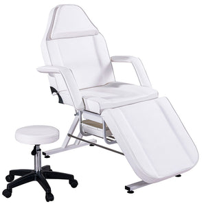 English Elm Massage Salon Bed with Hydraulic Stool Two Trays Faux Leather Spa Treatment Table White W1422132167