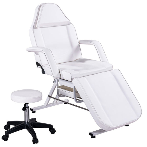 English Elm Massage Salon Bed with Hydraulic Stool Two Trays Faux Leather Spa Treatment Table White W1422132167