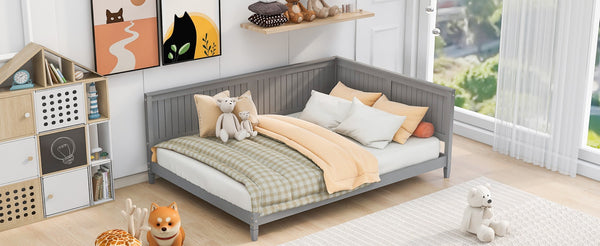 English Elm Full Size Mid-century Wood Sofa Daybed with Slat Kit for Guest and Studio Rooms Gray WF297690AAE