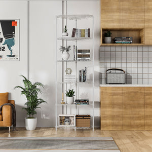 English Elm 6 Tier Shelf Corner Rack - Adjustable Metal Wire Storage Solution For Home & Retail Spaces, White W155083052