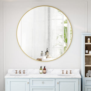 English Elm Wall Round Mirror 42 Inch Matte Black Metal Frame Bathroom Bedroom Living Room Decor W143570514
