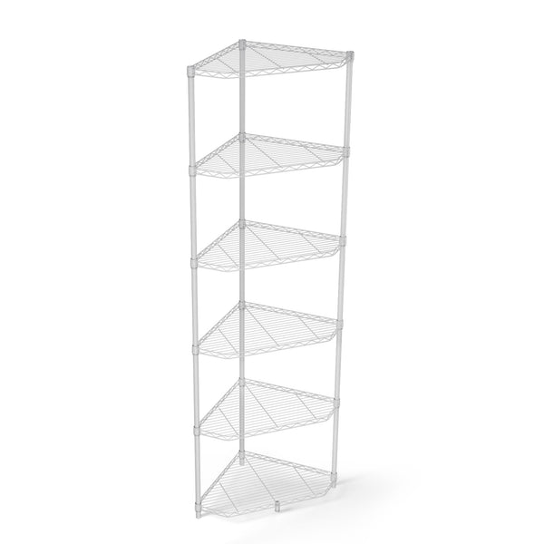 English Elm 6 Tier Shelf Corner Rack - Adjustable Metal Wire Storage Solution For Home & Retail Spaces, White W155083052