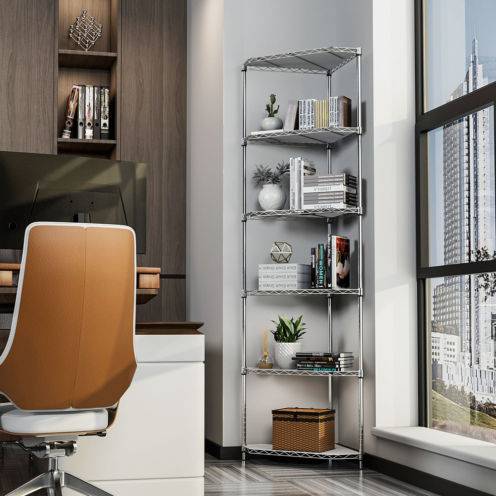 English Elm 6 Tier Shelf Corner Wire Rack - Adjustable Metal Pentagonal Storage Solution For Home & Office Use W155083051