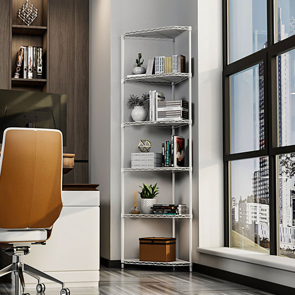 English Elm 6 Tier Shelf Corner Rack - Adjustable Metal Wire Storage Solution For Home & Retail Spaces, White W155083052