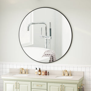 English Elm Wall Round Mirror 42 Inch Matte Black Metal Frame Bathroom Bedroom Living Room Decor W143570513