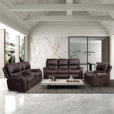 English Elm Faux Leather Reclining Sofa Couch Loveseat Sofa For Living Room Brown