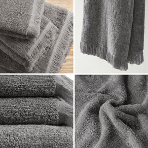 English Elm Cotton INK+IVY Nova Dobby Slub 6-Piece Towel Set – 100% Terry Cotton 630gsm, Plush Absorbent, Self-Fringe Texture B03596683