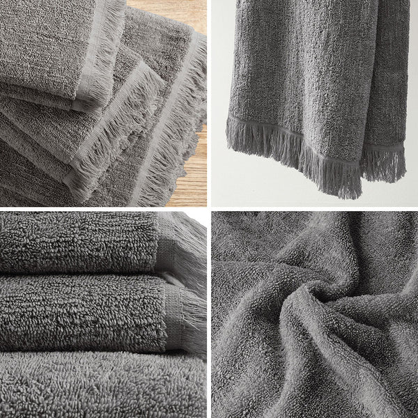 English Elm Cotton INK+IVY Nova Dobby Slub 6-Piece Towel Set – 100% Terry Cotton 630gsm, Plush Absorbent, Self-Fringe Texture B03596683