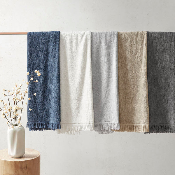 English Elm Cotton INK+IVY Nova Dobby Slub 6-Piece Towel Set – 100% Terry Cotton 630gsm, Plush Absorbent, Self-Fringe Texture B03596683