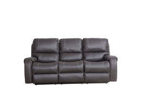 English Elm Sf-6032-Grey-2S-3S Faux Leather Reclining Sofa Couch 3 Seater Sofa For Living Room Grey