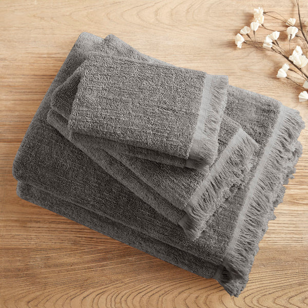 English Elm Cotton INK+IVY Nova Dobby Slub 6-Piece Towel Set – 100% Terry Cotton 630gsm, Plush Absorbent, Self-Fringe Texture B03596683
