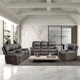 English Elm Sf-6032-Grey-2S-3S Faux Leather Reclining Sofa Couch 3 Seater Sofa For Living Room Grey