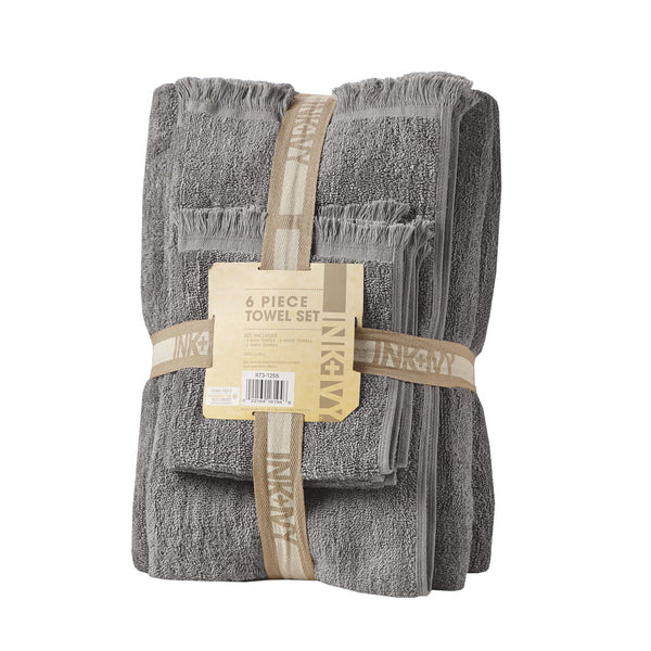 English Elm Cotton INK+IVY Nova Dobby Slub 6-Piece Towel Set – 100% Terry Cotton 630gsm, Plush Absorbent, Self-Fringe Texture B03596683