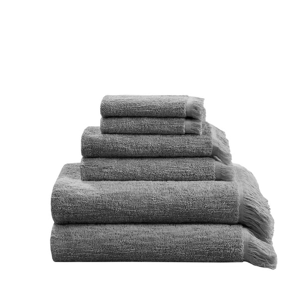 English Elm Cotton INK+IVY Nova Dobby Slub 6-Piece Towel Set – 100% Terry Cotton 630gsm, Plush Absorbent, Self-Fringe Texture B03596683