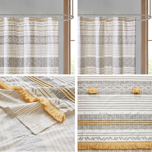 English Elm Cotton INK+IVY Cody Stripe Shower Curtain 72x72 with Tassel Pom Trim, OEKO‑TEX Cotton, Machine Washable B03596665