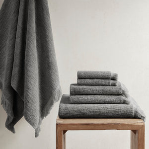 English Elm Cotton INK+IVY Nova Dobby Slub 6-Piece Towel Set – 100% Terry Cotton 630gsm, Plush Absorbent, Self-Fringe Texture B03596683