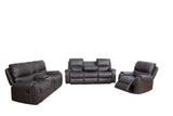 English Elm Sf-6032-Grey-2S-3S Faux Leather Reclining Sofa Couch 3 Seater Sofa For Living Room Grey