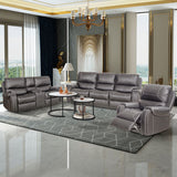 English Elm Sf-6032-Grey-2S-3S Faux Leather Reclining Sofa Couch 3 Seater Sofa For Living Room Grey