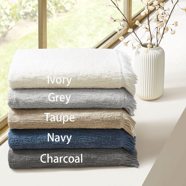 English Elm Cotton INK+IVY Nova Dobby Slub 6-Piece Towel Set – 100% Terry Cotton 630gsm, Plush Absorbent, Self-Fringe Texture B03596683