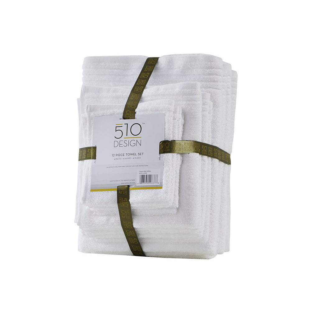 English Elm 100% Cotton 12-Piece Quick Dry Bath Towel Set - Ultra Fresh Antimicrobial, OEKO‑TEX Certified Comfort White 13.5 L x 9.5 W x 7.5 H B03595008