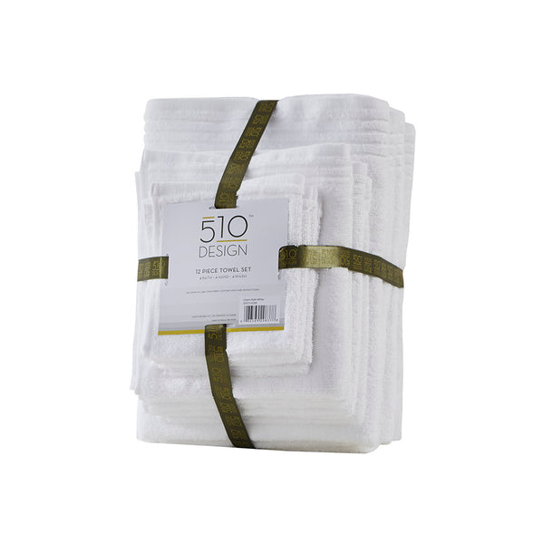English Elm 100% Cotton 12-Piece Quick Dry Bath Towel Set - Ultra Fresh Antimicrobial, OEKO‑TEX Certified Comfort White 13.5 L x 9.5 W x 7.5 H B03595008