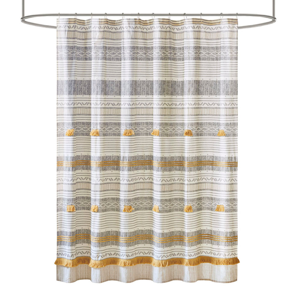 English Elm Cotton INK+IVY Cody Stripe Shower Curtain 72x72 with Tassel Pom Trim, OEKO‑TEX Cotton, Machine Washable B03596665