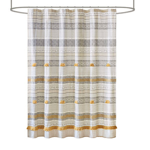 English Elm Cotton INK+IVY Cody Stripe Shower Curtain 72x72 with Tassel Pom Trim, OEKO‑TEX Cotton, Machine Washable B03596665