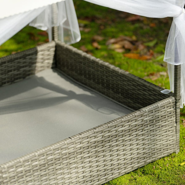 English Elm Dog Patio Bed with Pe Wicker Frame Mesh Curtain and Washable Cushion for Outdoor Use W170390117