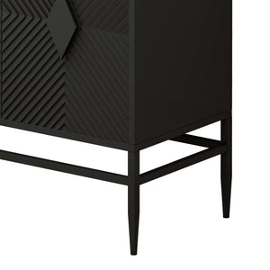 English Elm 31.50" Fluted Two Door Black Cabinet with Metal Legs for Entryway or Living Room W1435P206312
